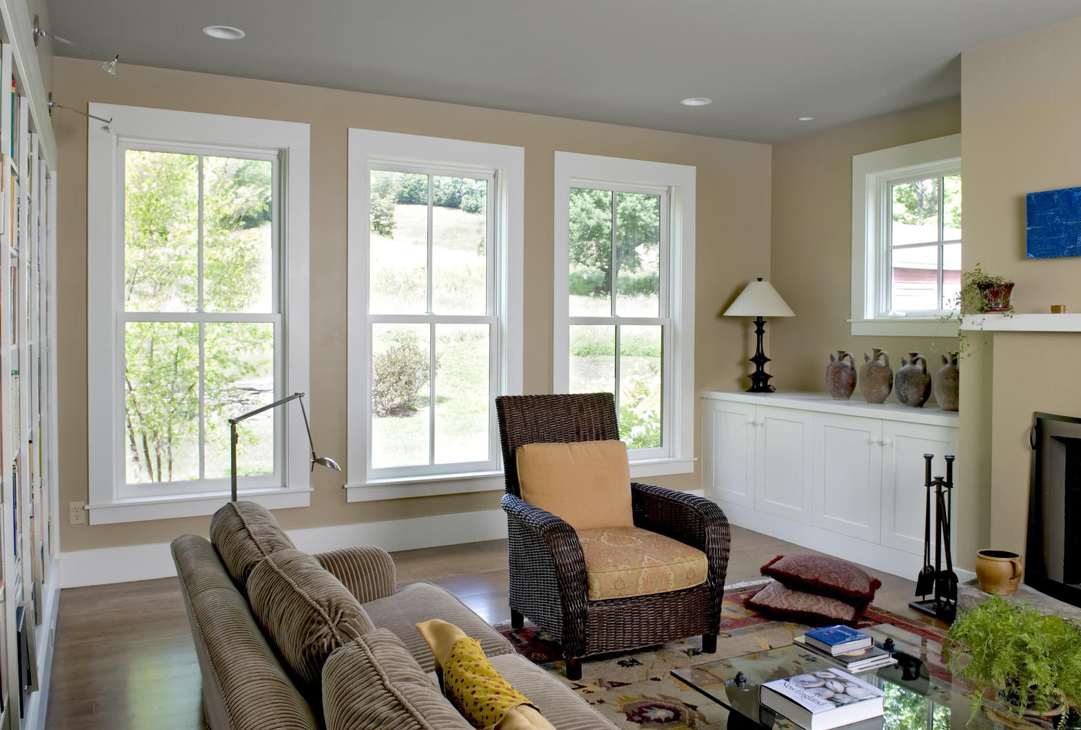 Living room with tall windows